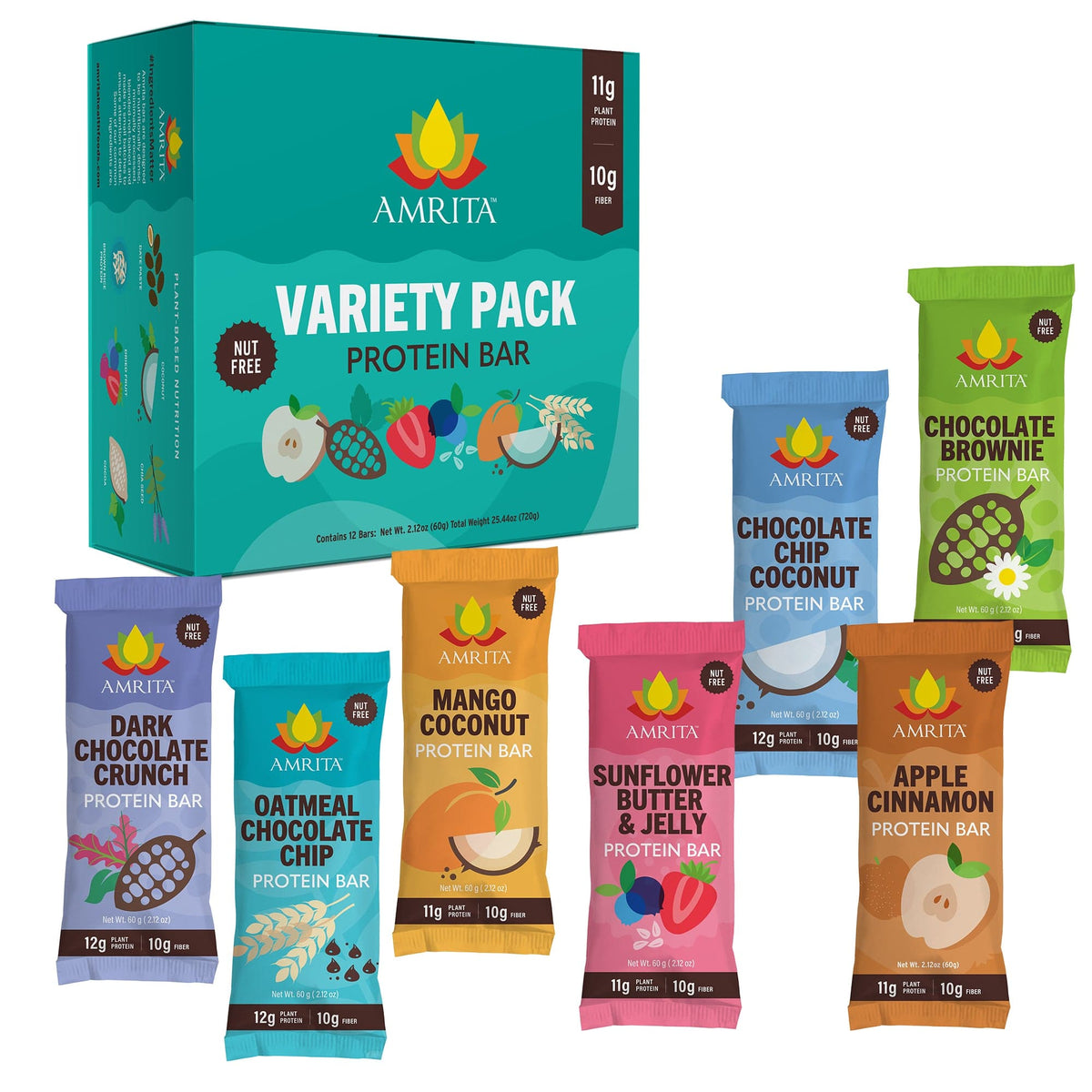 Amrita High Protein Bars Variety Pack (12 Bars, 6 Flavors)